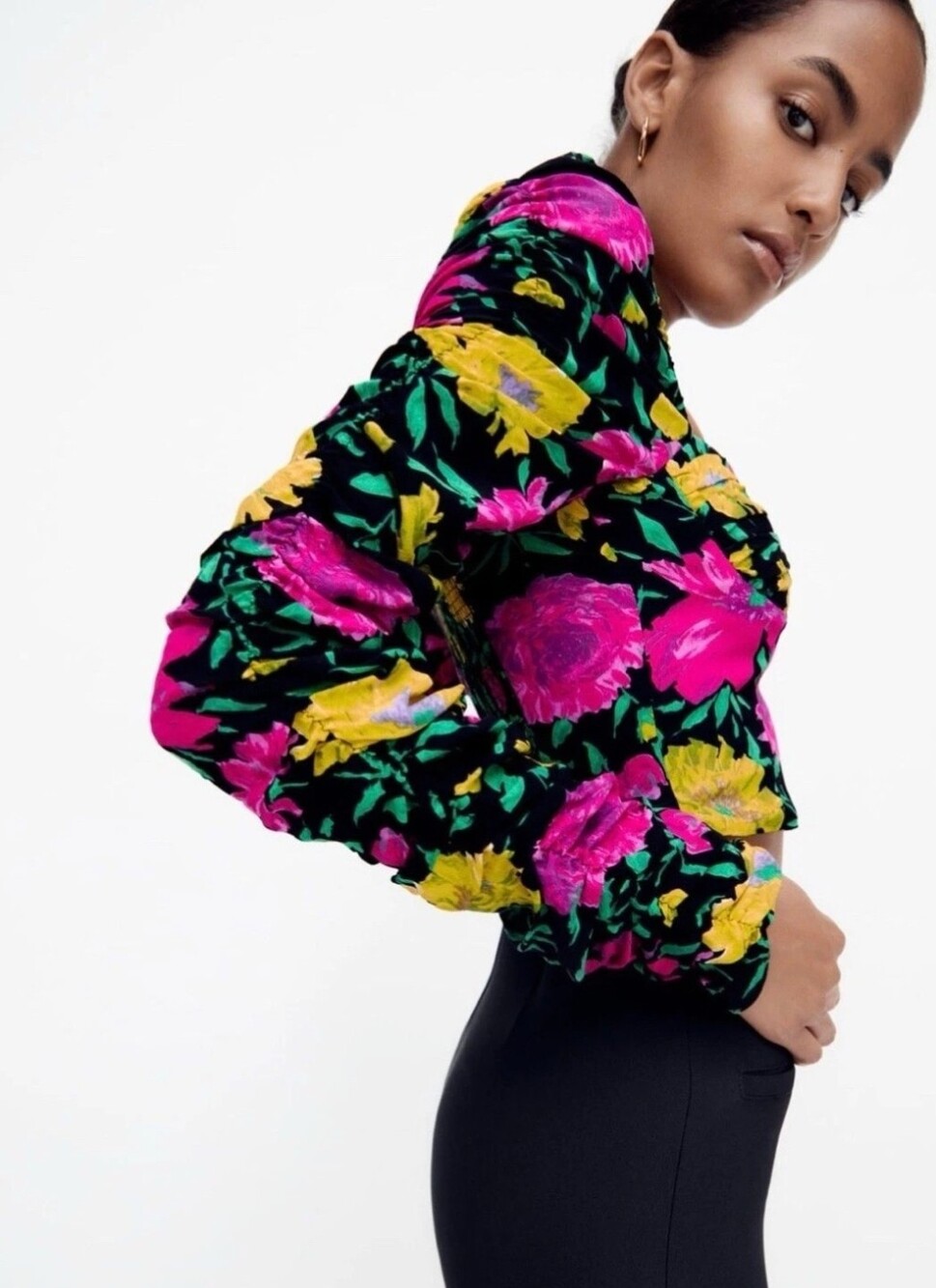 NWOT Zara M Romantic Coquette Girl Feminine Floral Ruched Sweetheart Crop Top - Picture 5 of 15